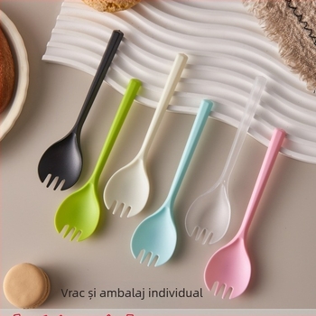 Lingură și furculiță de unică folosință din plastic, cu suprafață mată, mai groase, ambalate individual