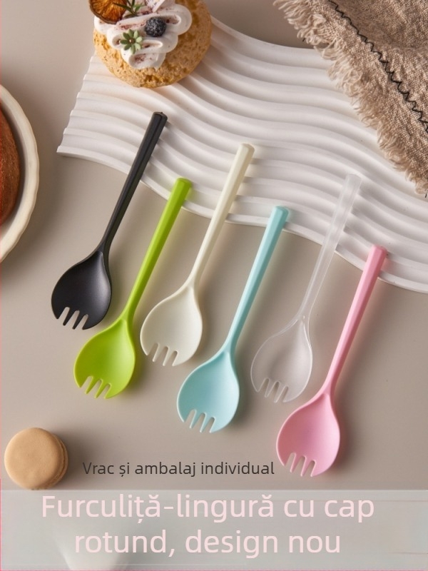 Lingură și furculiță de unică folosință din plastic, cu suprafață mată, mai groase, ambalate individual