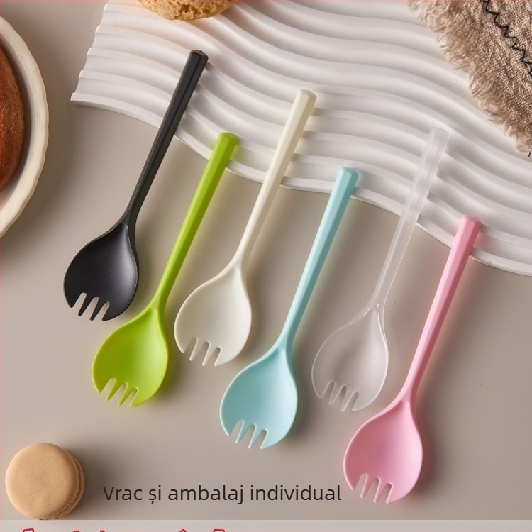 Lingură și furculiță de unică folosință din plastic, cu suprafață mată, mai groase, ambalate individual