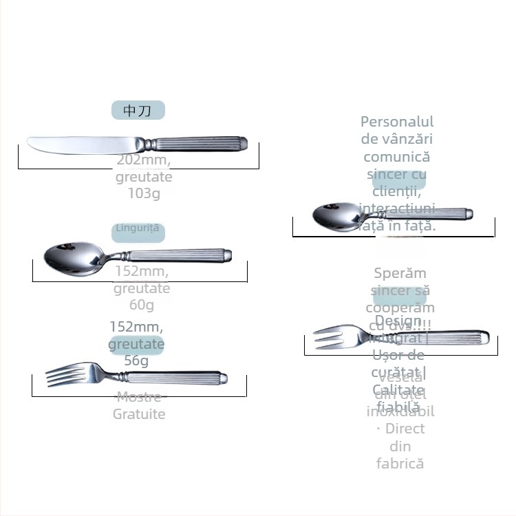 Set tacâmuri din oțel inoxidabil 430 – portabil, tacâmuri vestice pentru steak și salată