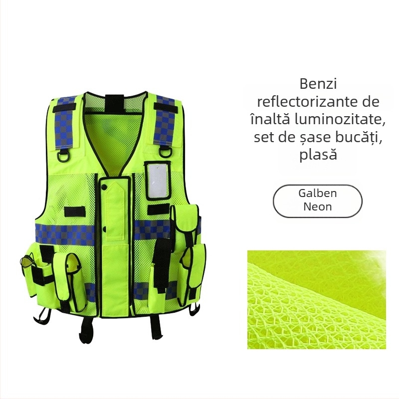 Shengchi Vestă reflectorizantă de siguranță pentru trafic și gestionarea drumurilor — set de opt piese, patrulare nocturnă, geacă multifuncțională