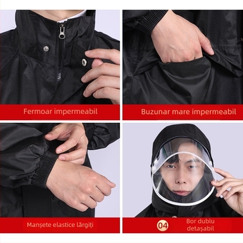 Set impermeabil din două piese pentru adulți: impermeabil, reflectorizant, pentru drumeții și ciclism