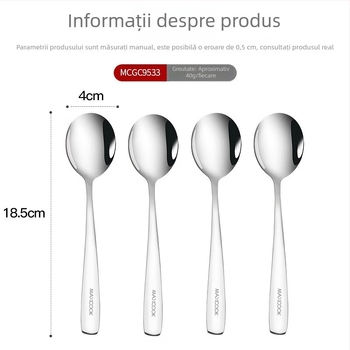 Set de 4 linguri din oțel inoxidabil 304, groase, cu bază rotundă