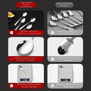 Set de 4 linguri din oțel inoxidabil 304, groase, cu bază rotundă