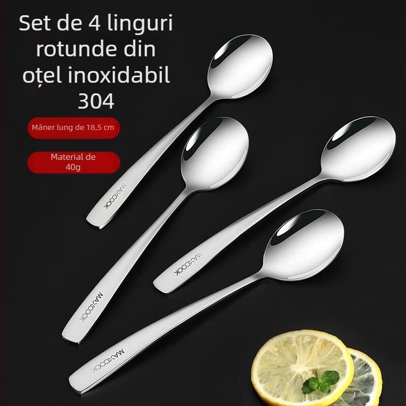 Set de 4 linguri din oțel inoxidabil 304, groase, cu bază rotundă