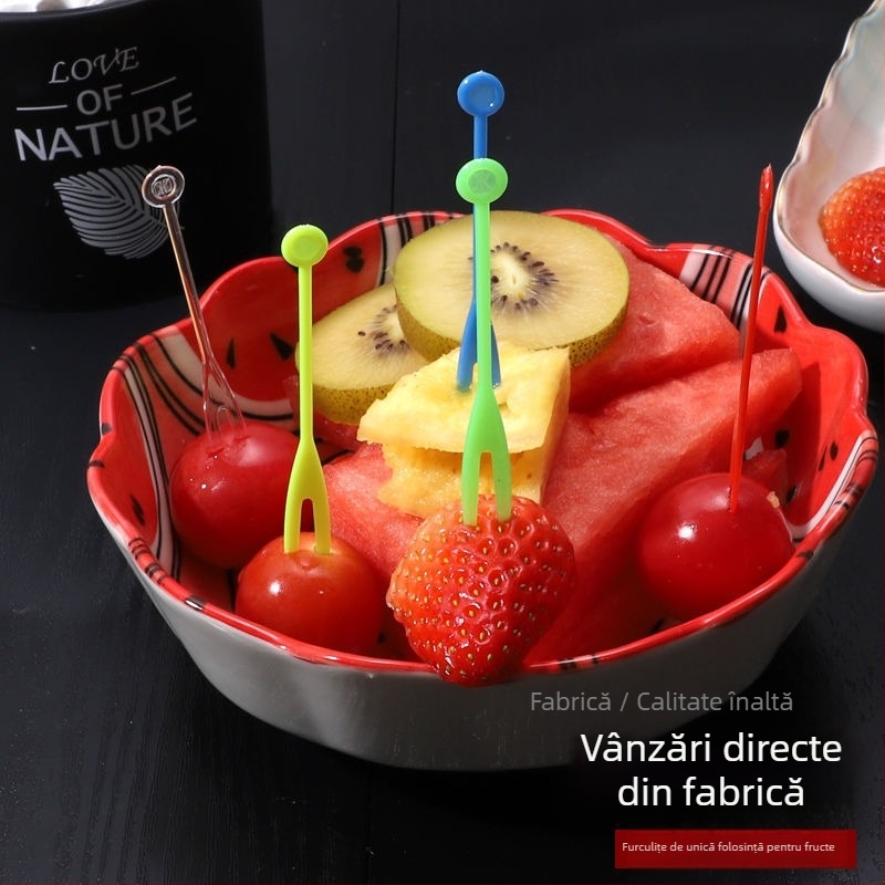 Furculițe de fructe din plastic, de unică folosință, ambalate individual, pentru gustări, KTV și uz casnic