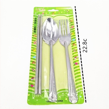 Set din oțel inoxidabil pentru copii, 3 piese: lingură, furculiță și bețișoare, model cu flori, stil modern minimalist