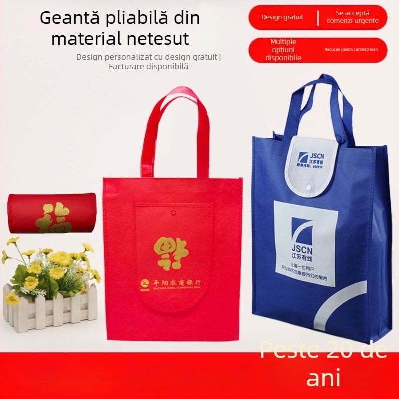 Geantă pliabilă din material nețesut, stil portofel, imprimare logo, personalizabilă