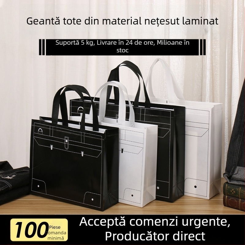 Geantă laminată din materiale nețesute, cu logo imprimat și cod QR, în stoc