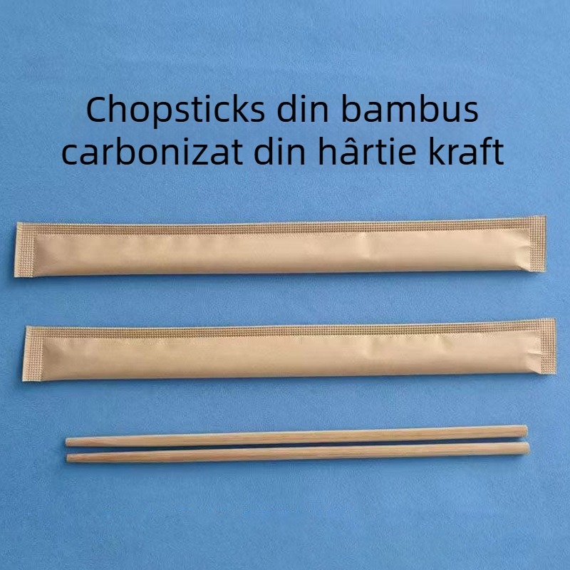 Bețișoare de bambus, ambalaj din hârtie kraft, ambalate individual, pentru masă și livrare, lungi și groase, de unică folosință