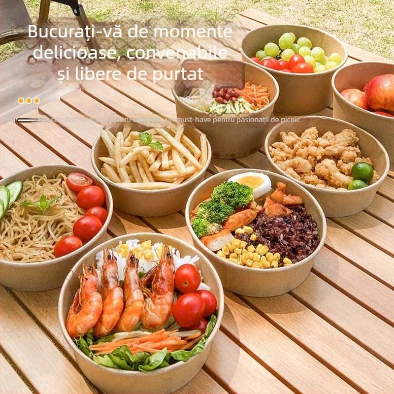 Set de tacâmuri de unică folosință: boluri, căni și bețișoare pentru grătar, camping și întâlniri – ecologic, portabil, de calitate alimentară