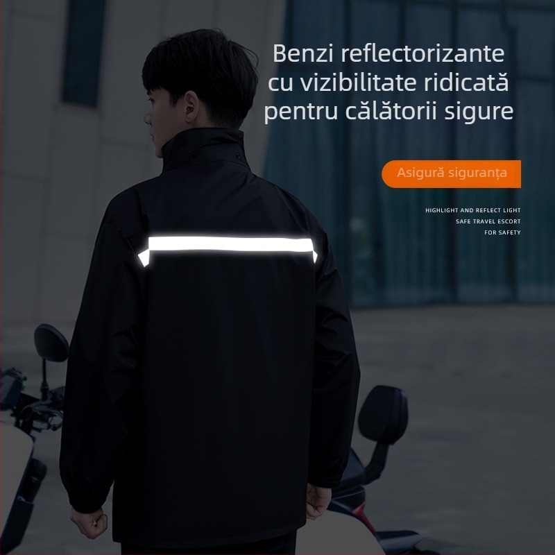Set de impermeabil pentru ciclism, jachetă separabilă cu elemente reflexive și pantaloni de ploaie pentru motocicliști, acoperire totală a corpului
