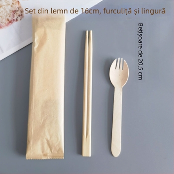 Bețișoare de unică folosință din bambus, lingură și furculiță din lemn, set de patru piese, tacâmuri ecologice pentru livrare în pungă cu șervețel de hârtie, 2‑în‑1 sau 3‑în‑1
