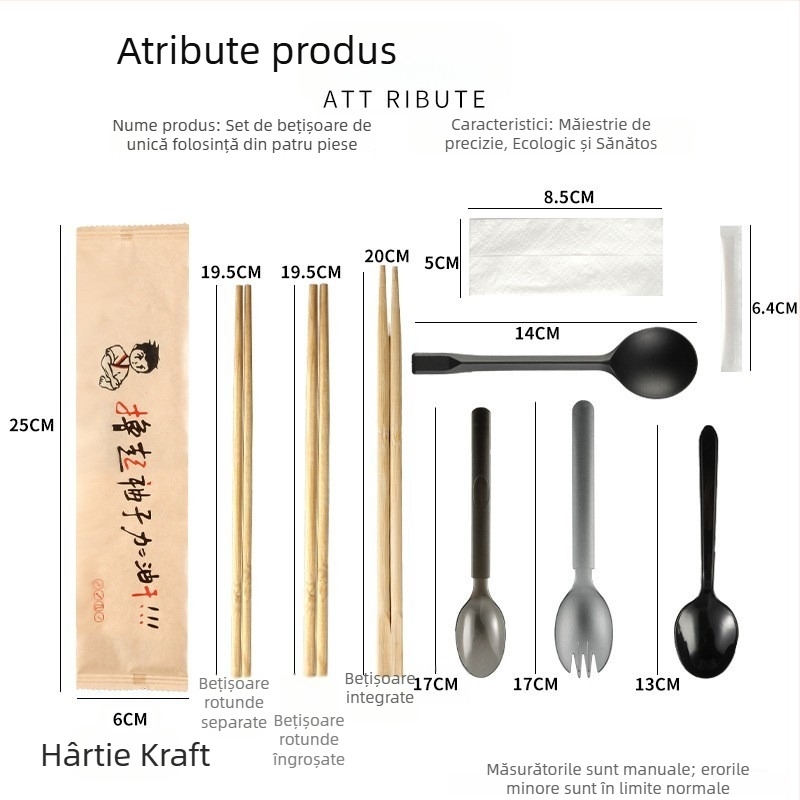 Set de tacâmuri de unică folosință, patru piese pentru take-out
