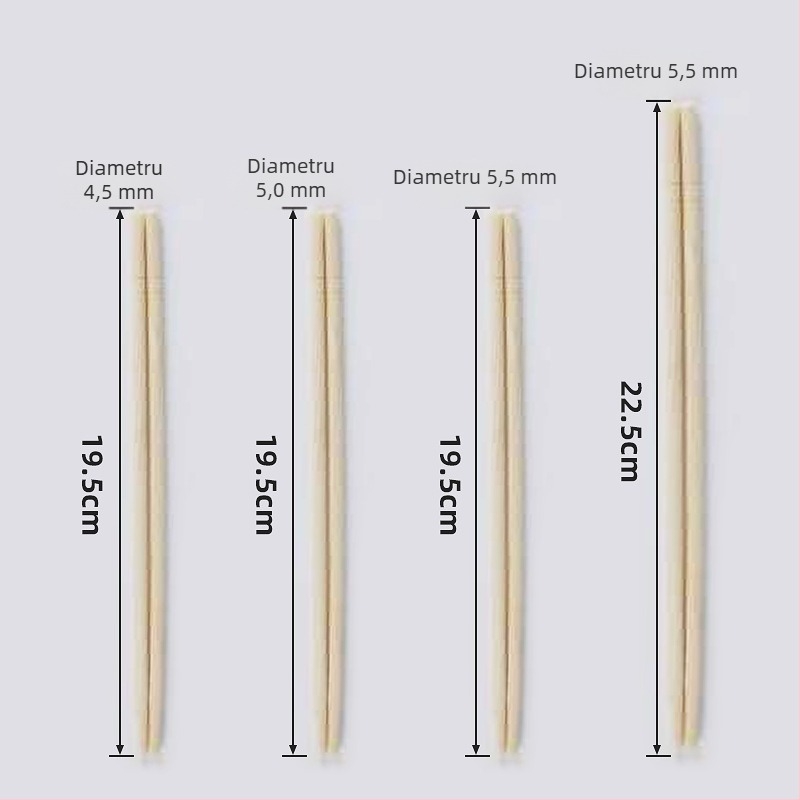 Bețișoare de unică folosință din bambus, igienice, secțiune rotundă, ambalate individual, pentru comenzi la pachet, bambus natural