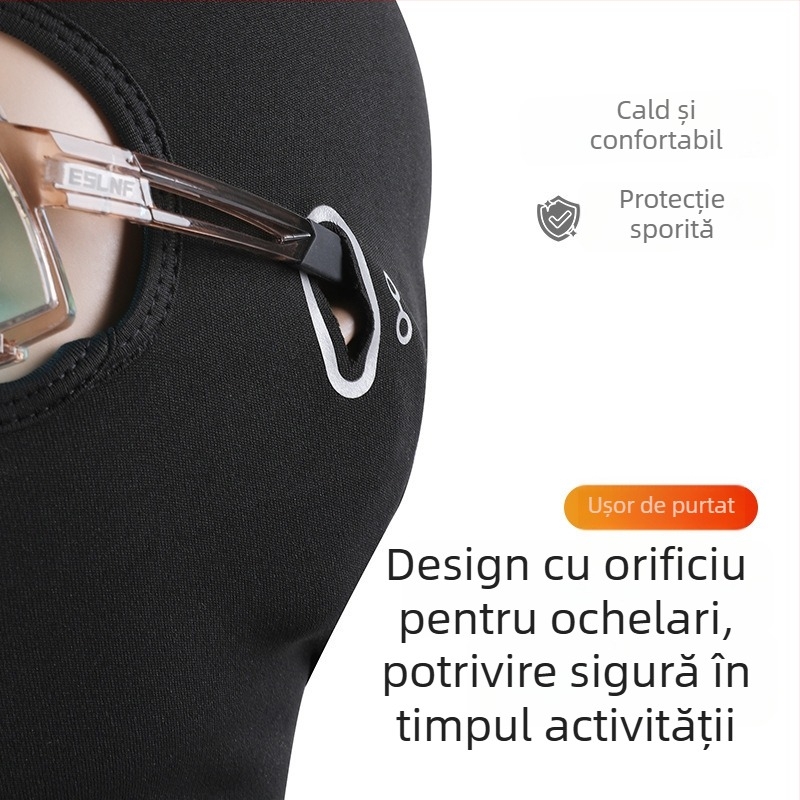 Mască de ciclism cu glugă, deschidere pentru ochelari, căptușită cu fleece, pentru toamnă–iarna, mască de schi rezistentă la vânt