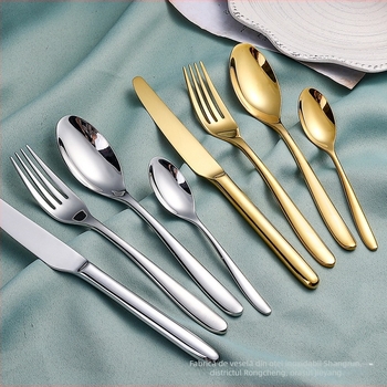 Set tacâm din oțel inoxidabil 304, culoare aurie, cuțit, furculiță și lingură, stil european, pentru uz casnic și hotelier