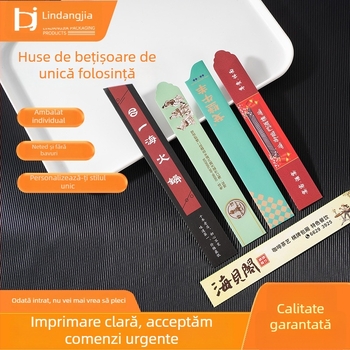 Set bețișoare de unică folosință cu husă de hârtie imprimabilă pentru logo, laminat, rezistent la ulei și pete