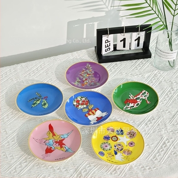 Set de farfurii de 6 inci, stil european, model drăguț de desene animate, serie de sărbători, șase farfurii pentru gustări și prăjituri