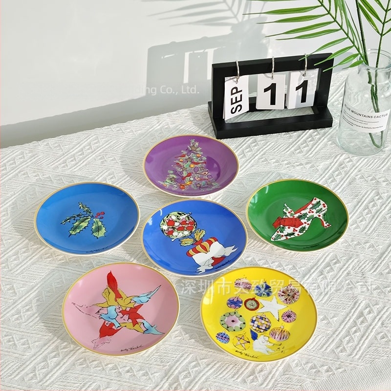 Set de farfurii de 6 inci, stil european, model drăguț de desene animate, serie de sărbători, șase farfurii pentru gustări și prăjituri