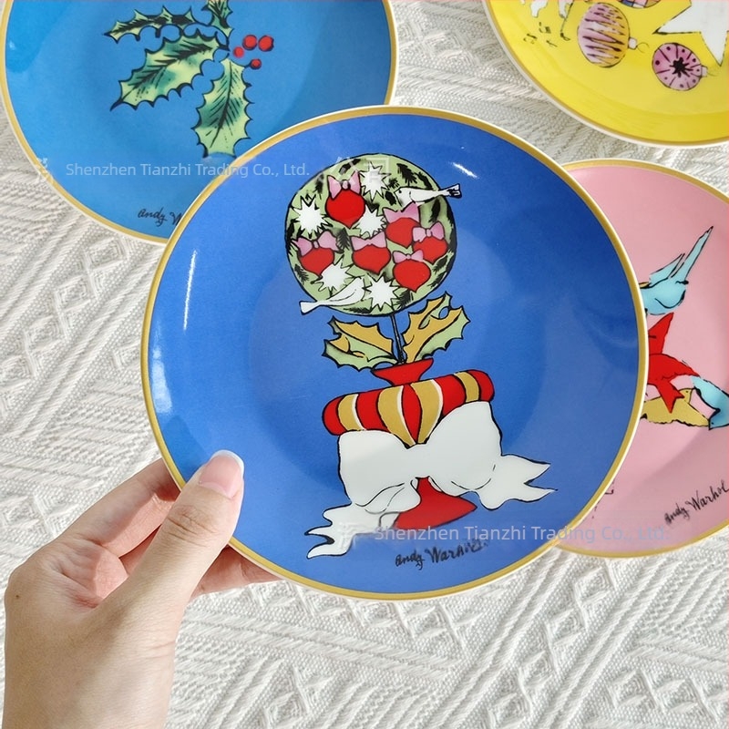Set de farfurii de 6 inci, stil european, model drăguț de desene animate, serie de sărbători, șase farfurii pentru gustări și prăjituri