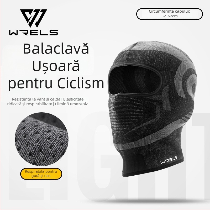 WRELS Mască de motocicletă respirabilă toamna-iarna, cu căptușeală de catifea și glugă, pentru ciclism, din nylon