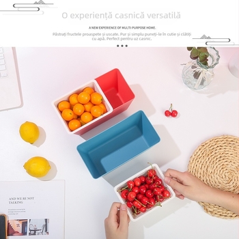 Cutie nordică cu două niveluri pentru gustări, cu unelte pentru crăpare semințe și farfurie pătrată de scurgere a fructelor