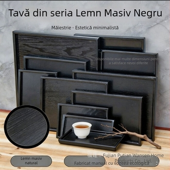 Farfurie pentru fructe din lemn, tavă neagră minimalistă, design inspirat de stil japonez și coreean.