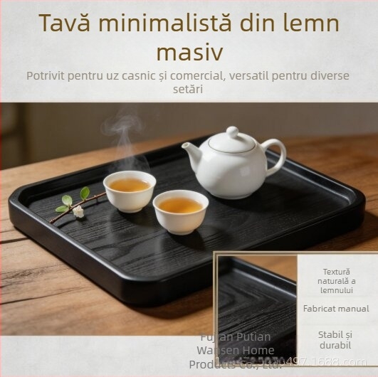 Farfurie pentru fructe din lemn, tavă neagră minimalistă, design inspirat de stil japonez și coreean.