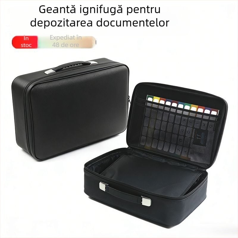 Geantă de documente rezistentă la foc, cu mai multe niveluri, 12 compartimente, capacitate mare, impermeabilă, portabilă, stil acordeon