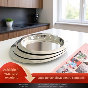 Set de farfurii din oțel inoxidabil: farfurie în formă de ou, farfurie ovală, farfurie pentru steak, farfurie pentru desert și tavă metalică pentru fructe și prăjituri