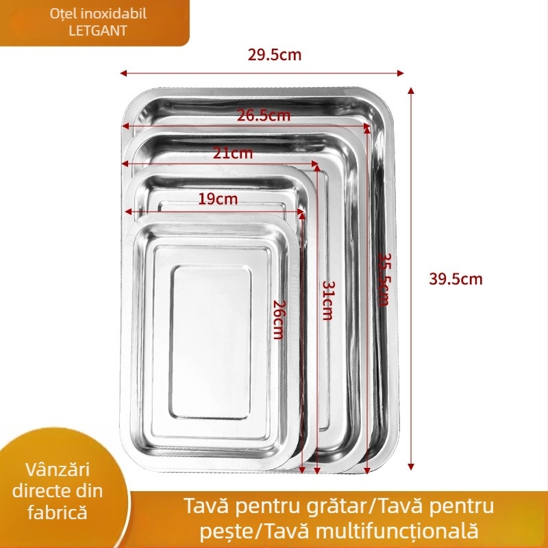 Tavă din oțel inoxidabil pentru catering, dreptunghiulară sau pătrată, 27 cm, pentru grătar și pește la grătar