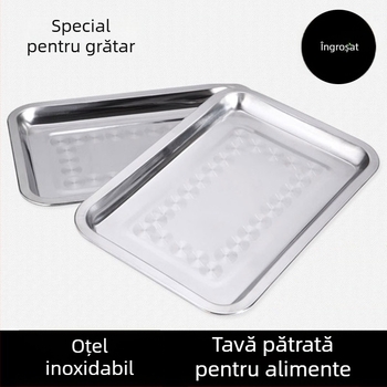 Pătrată din oțel inoxidabil, cu grosime, tavă dreptunghiulară pentru servire, grătar, farfurie de orez plată