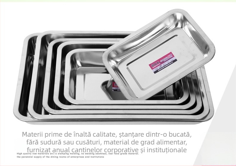 Pătrată din oțel inoxidabil, cu grosime, tavă dreptunghiulară pentru servire, grătar, farfurie de orez plată