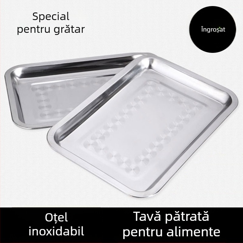 Pătrată din oțel inoxidabil, cu grosime, tavă dreptunghiulară pentru servire, grătar, farfurie de orez plată