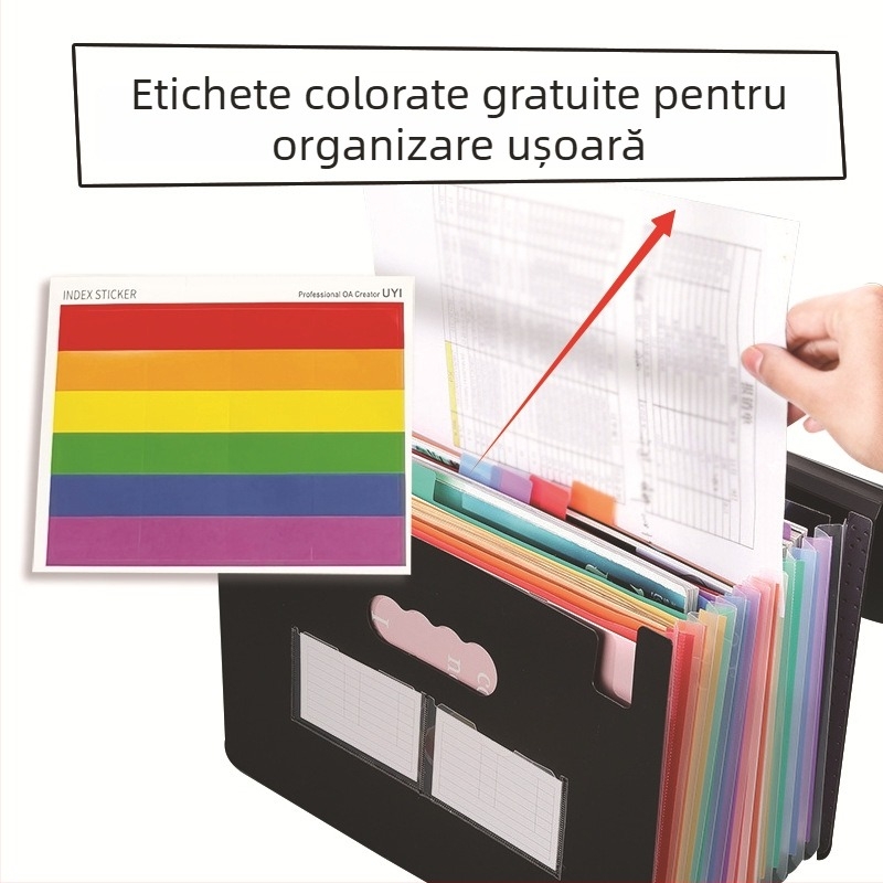 Mapă A4 din plastic, 13 compartimente, sigilare pe trei laturi, capac rabatabil cu șnur