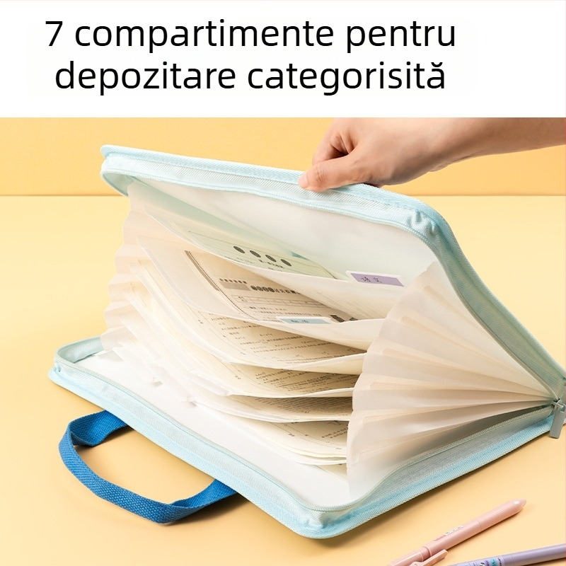 Deli PM334 organizator școlar din pânză, 7 compartimente, pentru documente A4 și fișe de examen