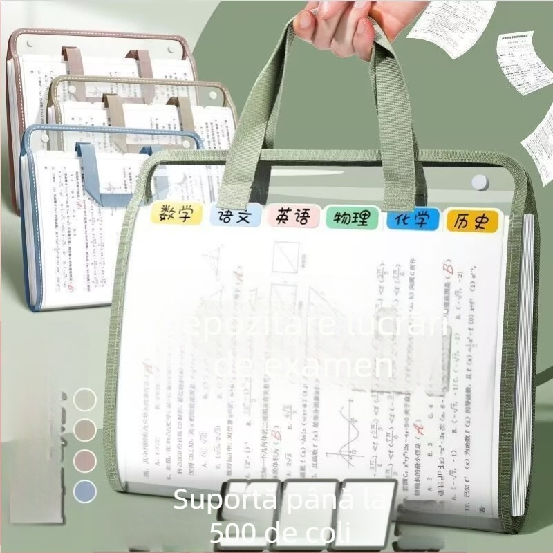 Mapă acordeon transparentă pentru fișiere, 13 compartimente, pentru elevi, 325 × 263 mm