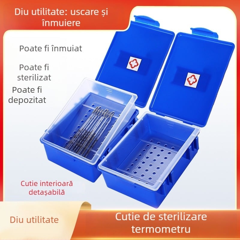 Cutie dezinfectare pentru termometru cu mercur - utilizare medicală, uscare și înmuiere, separare uscat/moi, sterilizare integrată, cutie din plastic