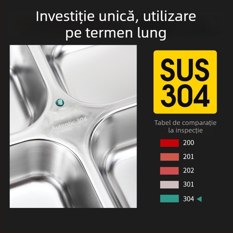 304 oțel inoxidabil, farfurie divizată cu capac, în stil chinezesc, cu cinci și patru compartimente, farfurie cantină pentru adulți, cutie prânz pentru școală