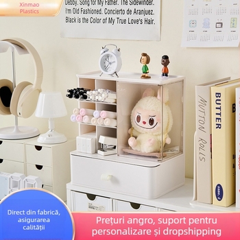 Cutie de depozitare pentru birou, transparentă, cu compartimente despărțitoare, suport pentru pixuri și vitrină pentru figurine – soluție multifuncțională pentru birou