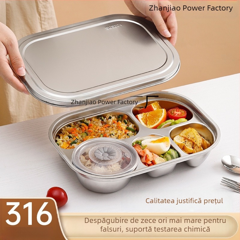 Farfurie din oțel inoxidabil 316 cu compartimente și capac, pentru adulți, elevi și personal