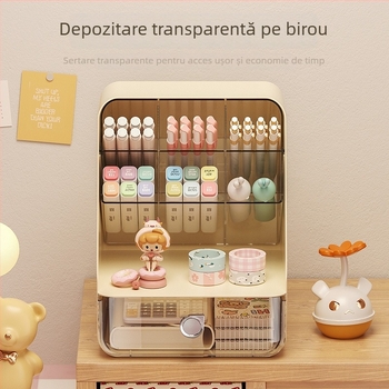 Organizator de birou cu compartiment înclinat și sertar, pentru cosmetică și rechizite, suport pentru pixuri.