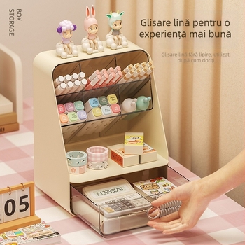 Organizator de birou cu compartiment înclinat și sertar, pentru cosmetică și rechizite, suport pentru pixuri.