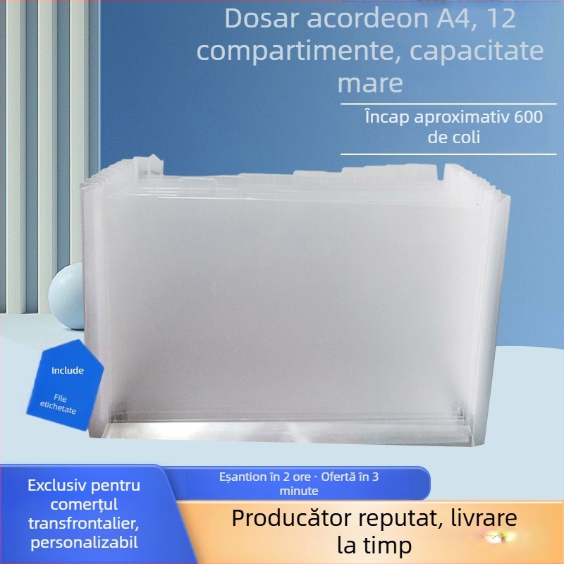 Fișier A4 în stil acordeon, cu 12 compartimente, spumă PP, capacitate mare, organizator de documente pe birou