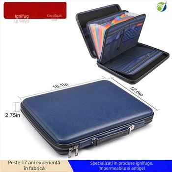 Dosar acordeon cu carcasă rigidă, rezistent la foc, cu capacitate mare pentru USB și pașapoarte, cu 12 compartimente colorate