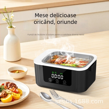 Cutie de prânz electrică cu încălzire fără fir, alimentare USB, capacitate 1 L, tavă interioară din oțel inoxidabil, liner detașabil, portabil