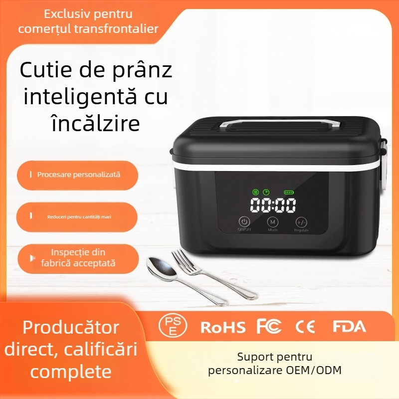 Cutie de prânz electrică cu încălzire fără fir, alimentare USB, capacitate 1 L, tavă interioară din oțel inoxidabil, liner detașabil, portabil