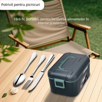 Cutie prânz electrică fără fir, fără apă, încălzire electrică, 1.3–1.5 L, încărcare rapidă, etanșă, anti-scurgeri, protecție multiplă, portabilă