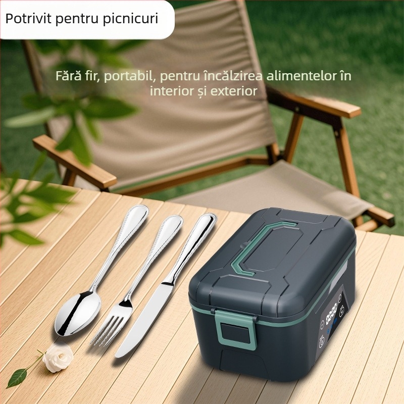 Cutie prânz electrică fără fir, fără apă, încălzire electrică, 1.3–1.5 L, încărcare rapidă, etanșă, anti-scurgeri, protecție multiplă, portabilă